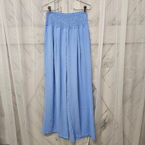 NWT Floral Blooming Periwinkle Wide Leg Pants Boho Smocked Size S